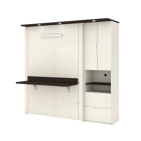 Bestar Lumina Full Murphy Bed with Desk and Storage Cabinet (83W), White Chocolate 85890-31